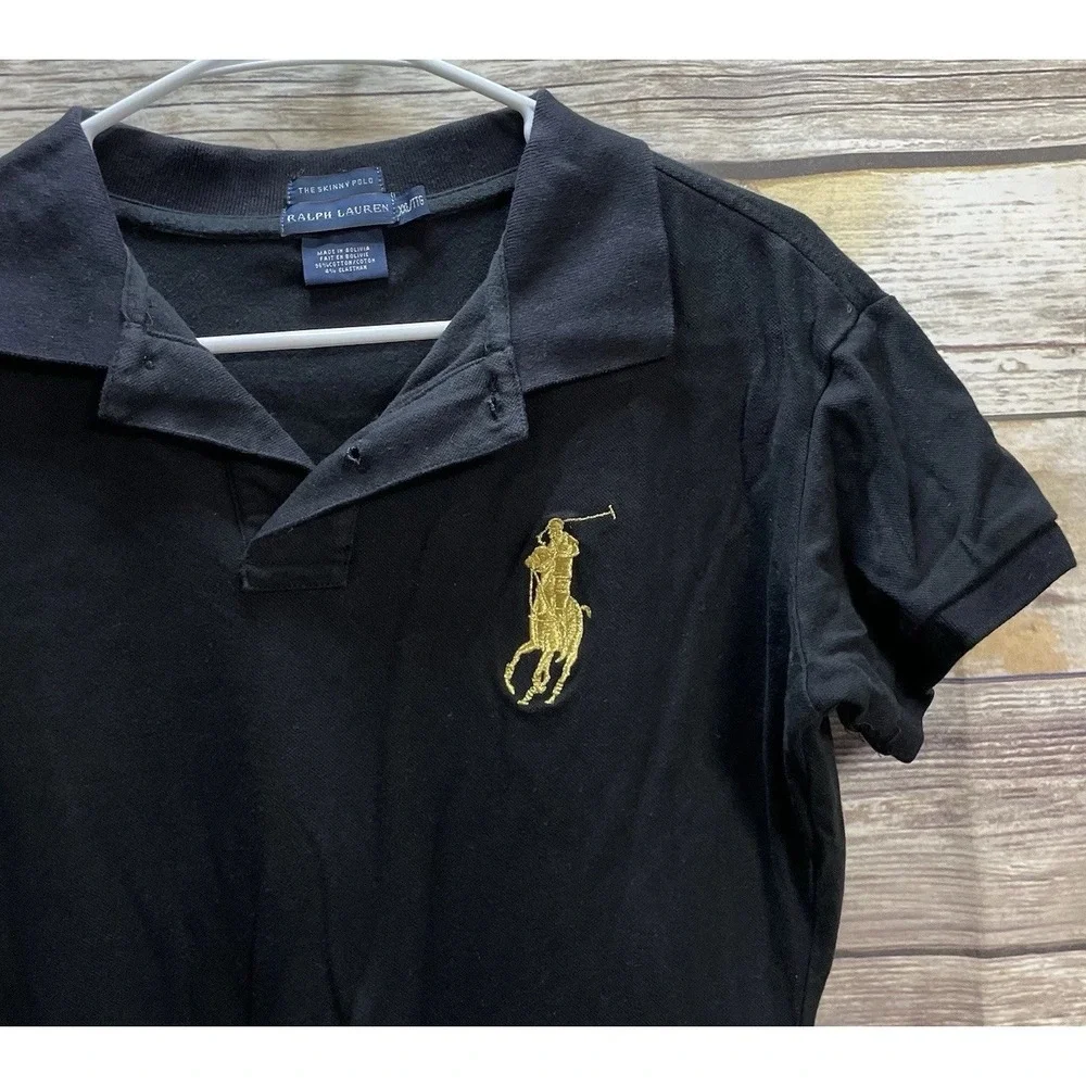 Polo Ralph Lauren Black XXL Shirt Short Sleeve The Skinny Polo Big‎ Horse Y2k